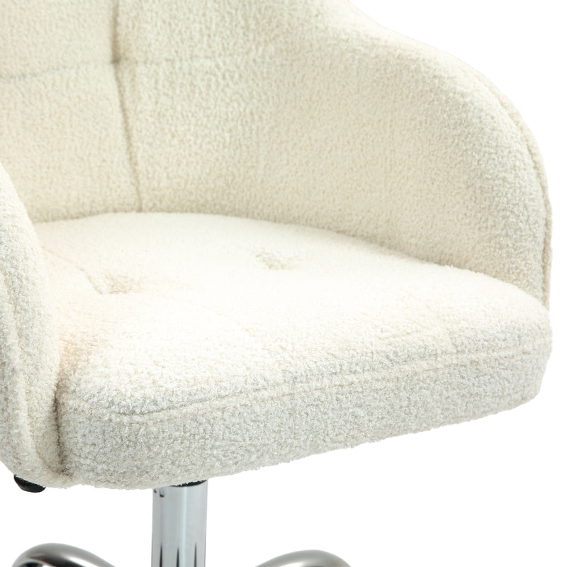 HOMCOM Fluffy Vanity Chair For Desk, With Height Adjustable, Wheels - Grey/Cream