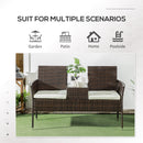 Outsunny Rattan Garden Bench w/ Glass Tea Table, Wicker Chair w/ Cushions