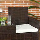 Outsunny Rattan Garden Bench w/ Glass Tea Table, Wicker Chair w/ Cushions