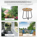 Outsunny Round Outdoor Side Table Adjustable Leg Pads Natural Wood & Black