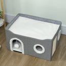 PawHut Cat Bed Cave With Fluffy Ball And Scratch Pad For Indoor Pets