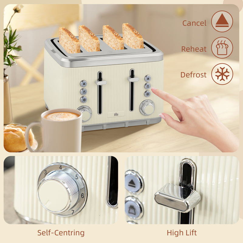 HOMCOM 1.7L 3000W Rapid Boil Kettle and 4 Slice Toaster Set Crumb Tray