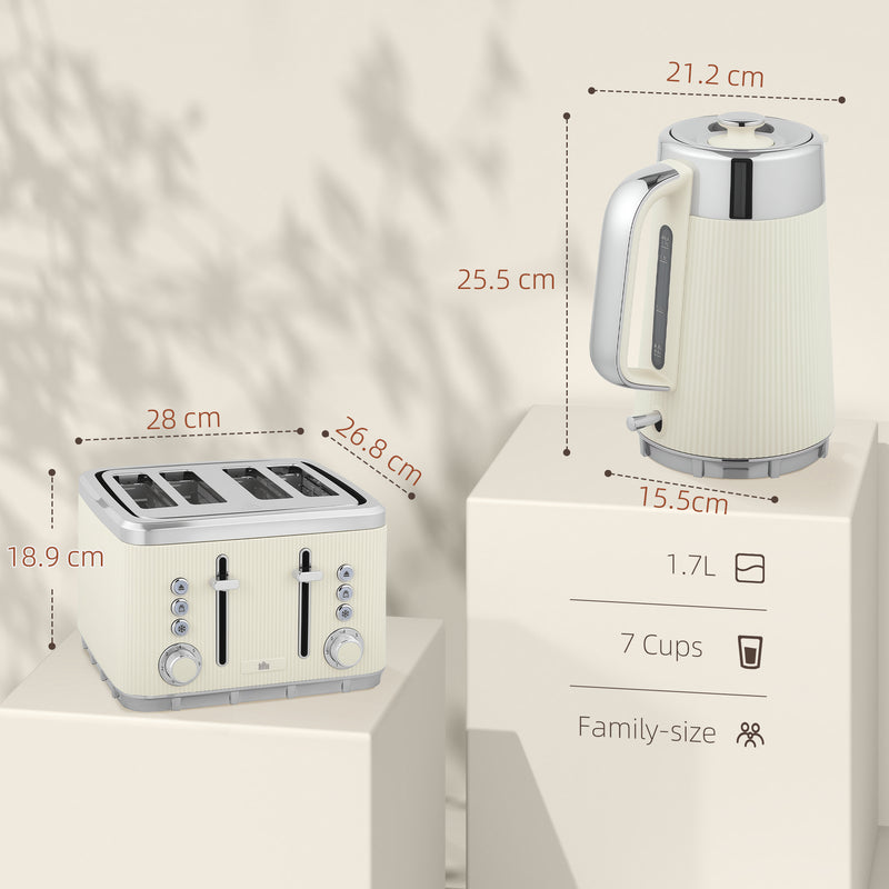 HOMCOM 1.7L 3000W Rapid Boil Kettle and 4 Slice Toaster Set Crumb Tray