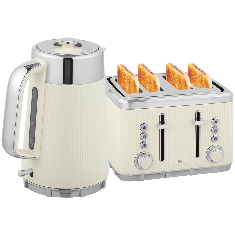 HOMCOM 1.7L 3000W Rapid Boil Kettle and 4 Slice Toaster Set Crumb Tray