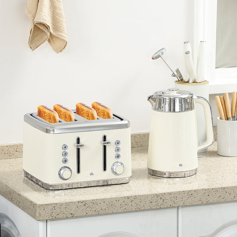 HOMCOM 1.7L 3000W Rapid Boil Kettle and 4 Slice Toaster Set Crumb Tray