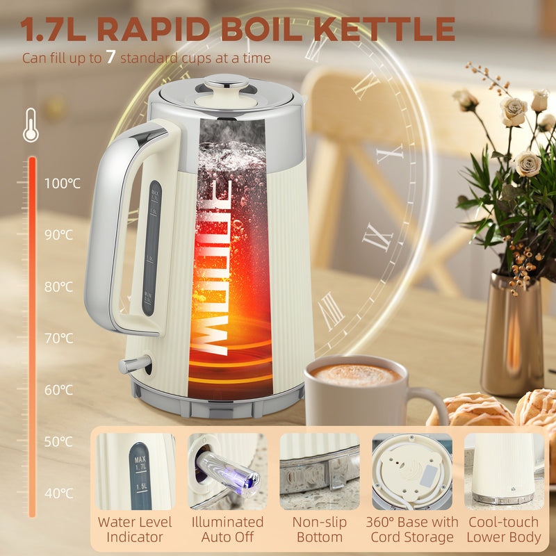 HOMCOM 1.7L 3000W Rapid Boil Kettle and 4 Slice Toaster Set Crumb Tray