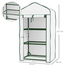 Outsunny Portable Mini Greenhouse with Roll-up Door and Wire Shelves, White