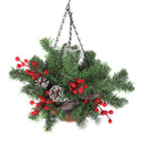 Lifeideas Pre-Lit Artificial Christmas Hanging Basket with Frosted Pine Cones