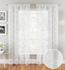 Pair of Sienna White Floral Paste Print Patterned Voile Panels with Rod Pocket Header
