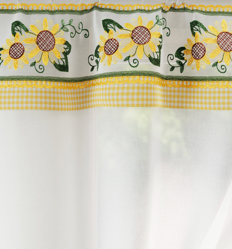 Tyrone Textiles Keswick Yellow Floral Embroidery Window Set With Matching Tie Backs