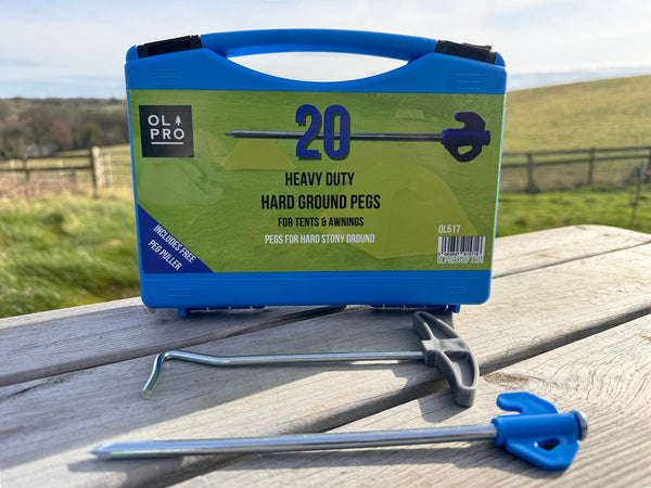 Case of 20 Hard Ground Pegs and Peg Puller