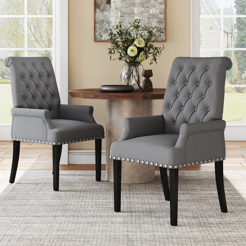 Livingandhome Grey Fabric Upholstered Dining Chair