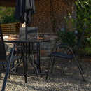 Outdoor 4 Person Round Glass Top Garden Dining Table Chairs With Black Parasol and Base Set