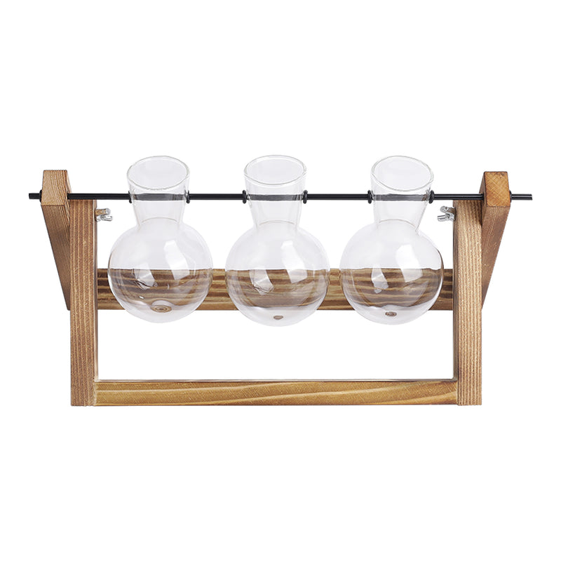 Lifeideas Modern 3pcs Bulb Glass Terrariums with Wood Stand Set