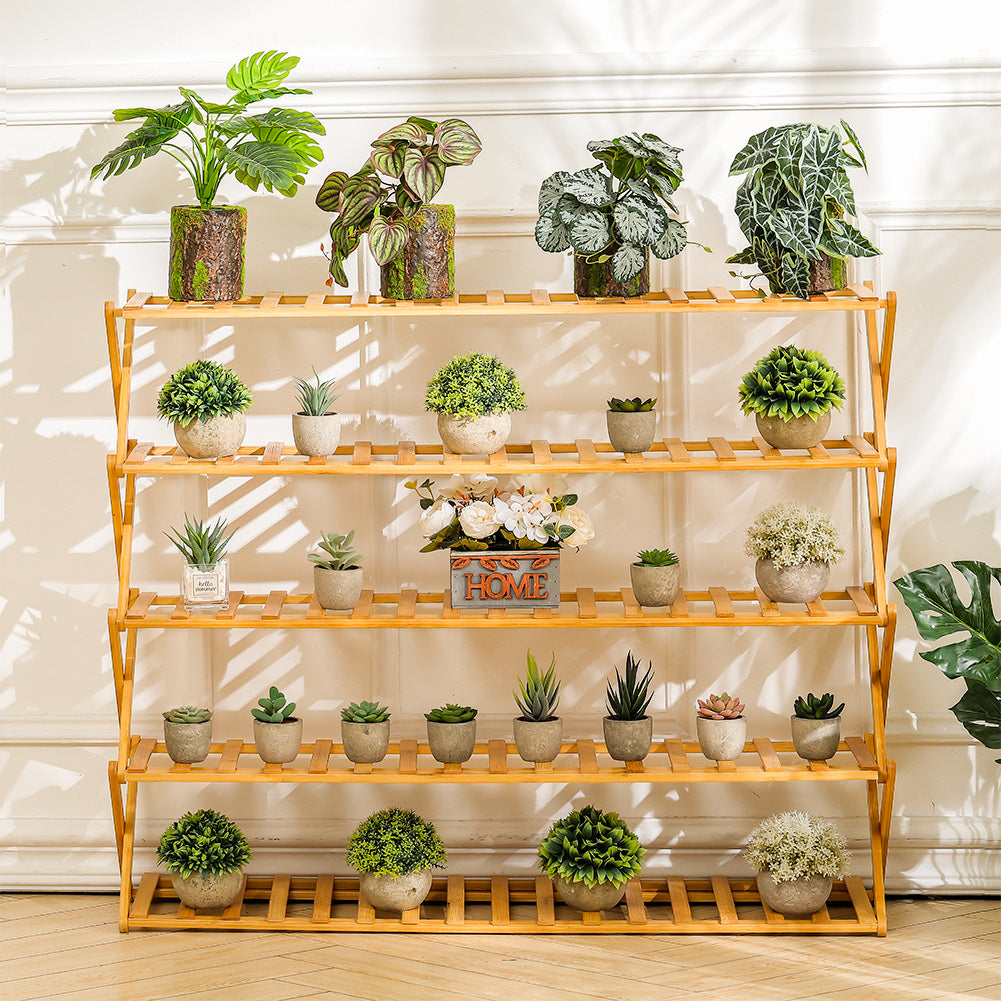 Cottonfy UK 5-Tier Bamboo Flower Stand Rack Holder Multifunctional Sto