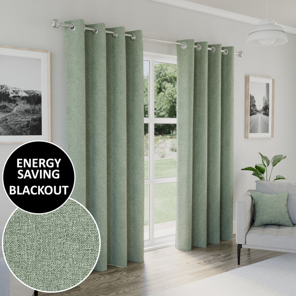 Enhanced Living Austin 100% Blackout, Thermal Green Curtains With Eyelet Header - Pair