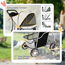 PawHut Pet Stroller Carrier Foldable Deluxe Walk Travel Dog, Grey