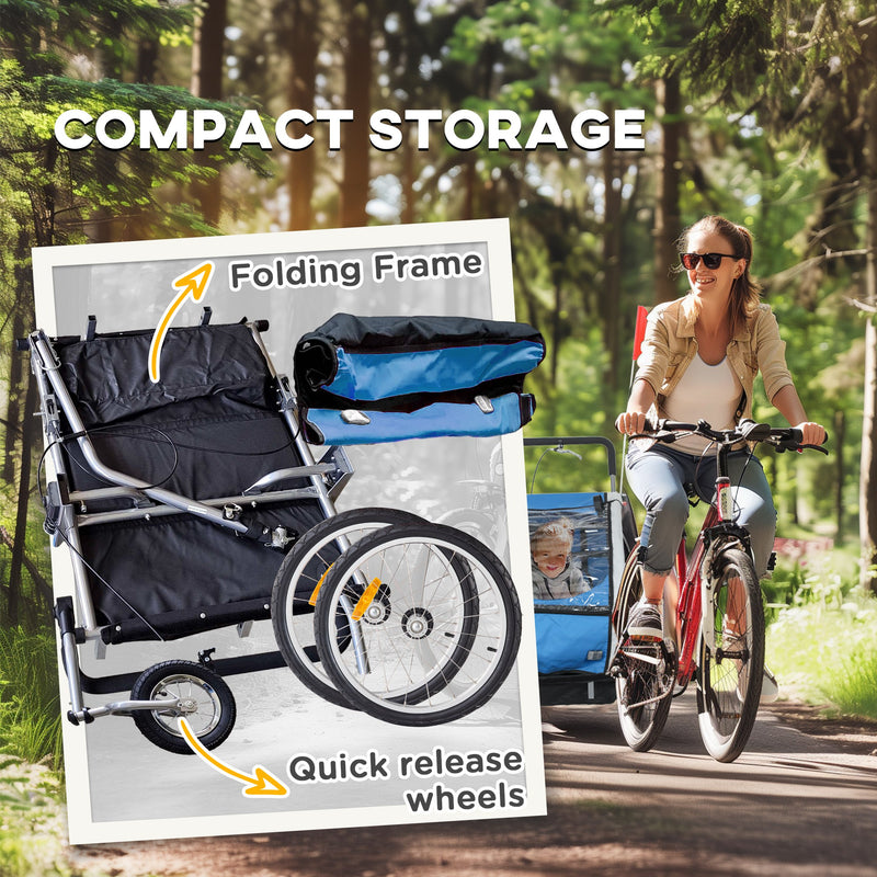 HOMCOM 2 Seat Bike Trailer with 5 Point Harness, for 18+ Months, Blue