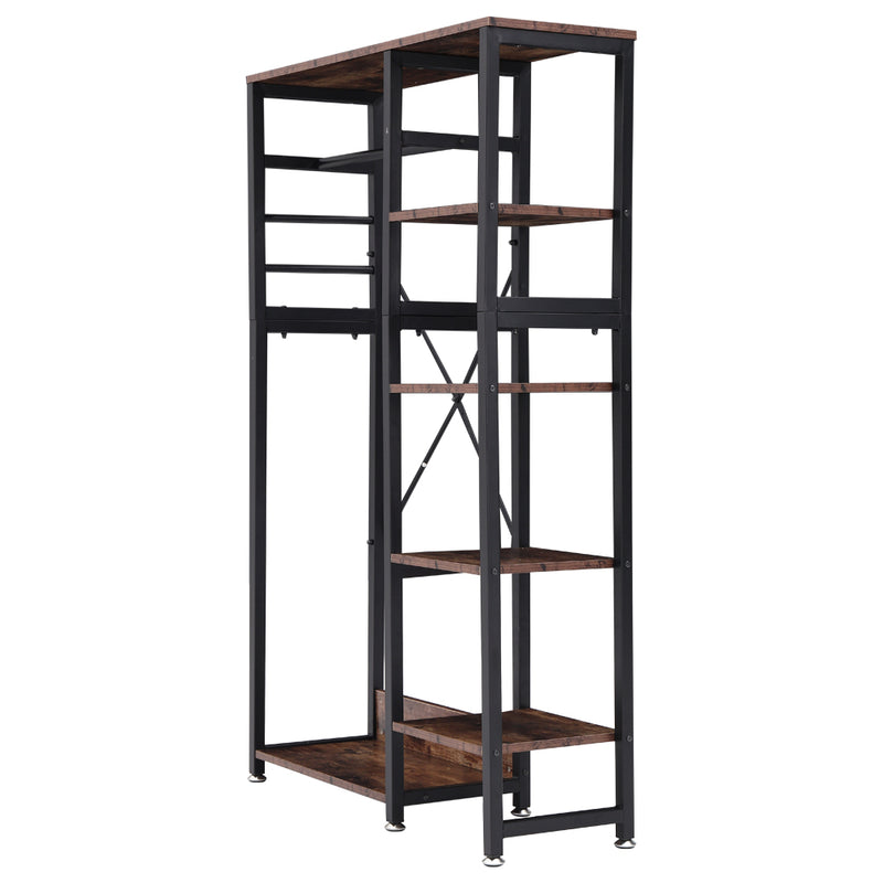 Livingandhome Rustic Brown Clothes Rack with Storage Shelves