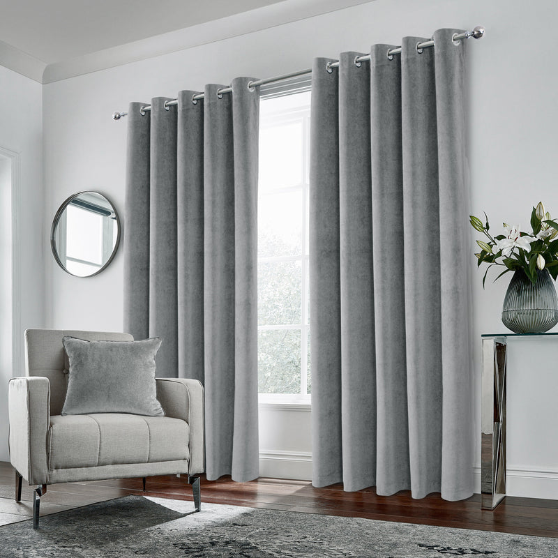 Luxury Enhanced Living Grey Velvet, Supersoft, 100% Blackout, Thermal Pair of Curtains with Eyelet Top