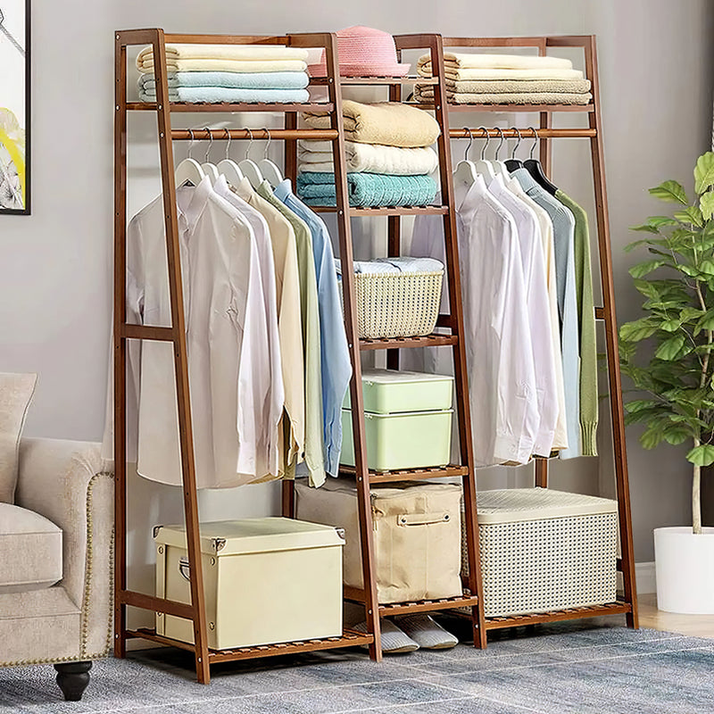 Lifeideas Bamboo Trapezoid Clothing Rack with 5-Tier Storage Shelves