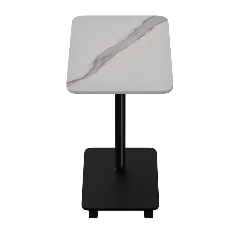 Livingandhome White Marble Mobile C-Shaped Side Table