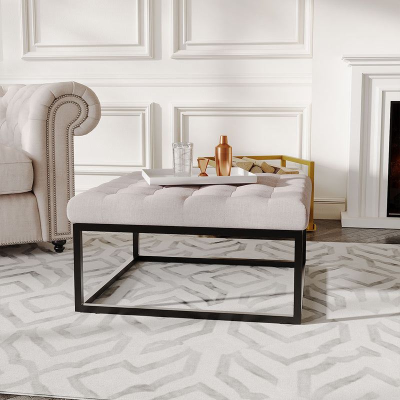 Livingandhome Modern Square Linen Ottoman Stool