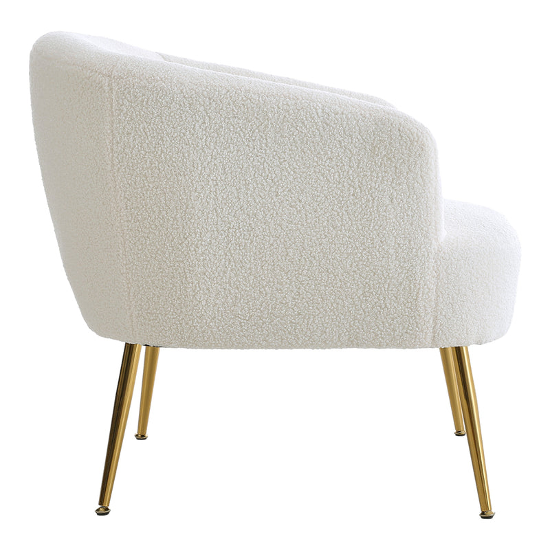 Livingandhome White Teddy Fabric Armchair with Metal Legs