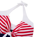 Tummy Control One-Piece Swimsuit Swim Dress Navy Blue & Red Stripe