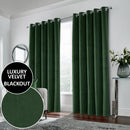 Luxury Enhanced Living Green Velvet, Supersoft, 100% Blackout, Thermal Pair of Curtains with Eyelet Top