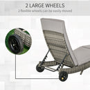 Outsunny Outdoor Rattan Sun Lounger With Reclining Back, Wheels