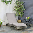 Outsunny Outdoor Rattan Sun Lounger With Reclining Back, Wheels