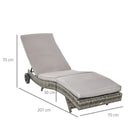 Outsunny Outdoor Rattan Sun Lounger With Reclining Back, Wheels