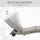 Outsunny Outdoor Rattan Sun Lounger With Reclining Back, Wheels