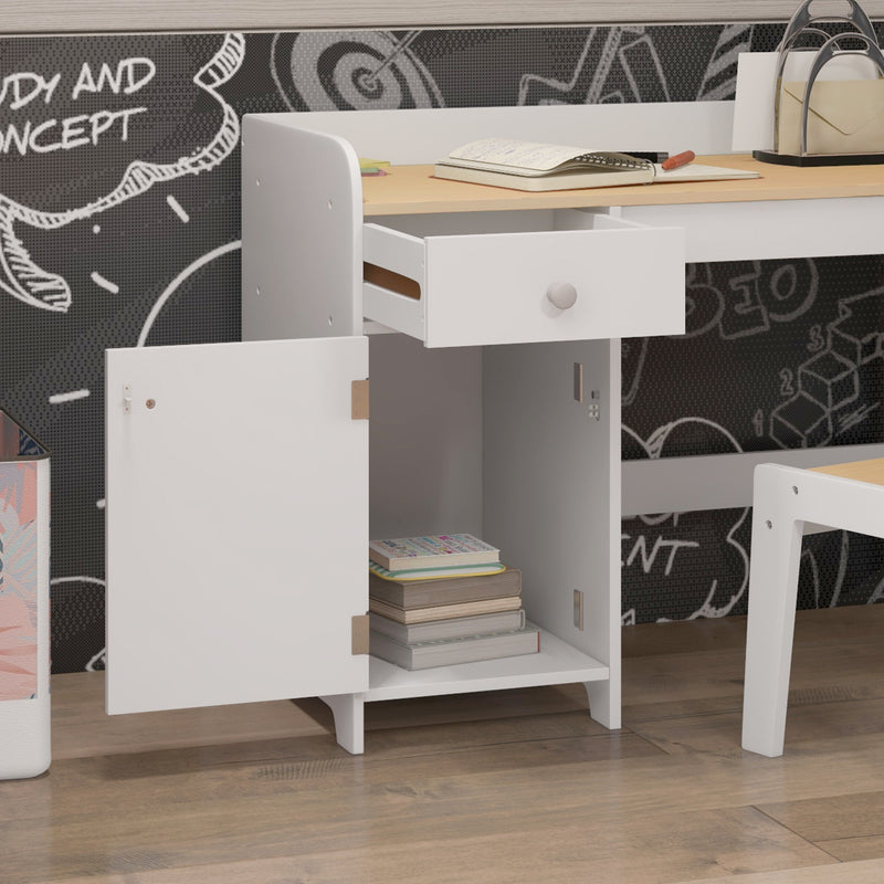 ZONEKIZ Kids Desk and Chair Set for 3-6 Year Old with Storage Drawer, White