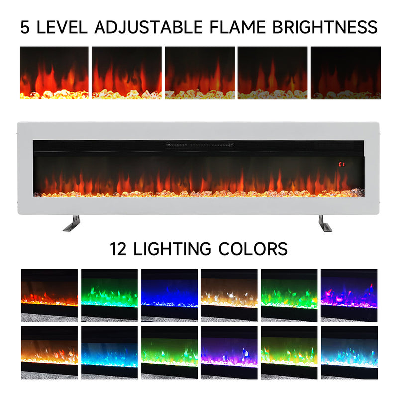 Electric Fireplace With Adjustable Flames, Wall Mounted Or Freestanding