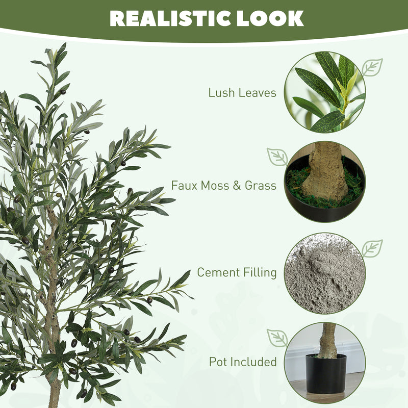 HOMCOM Indoor Artificial Plant, Faux Potted Silk Olive Tree
