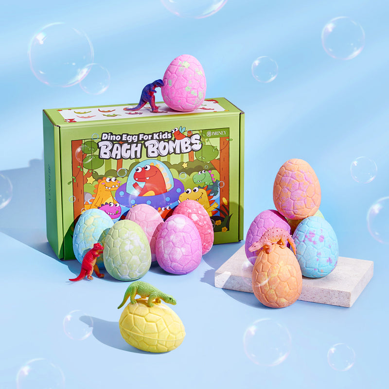 Livingandhome 12Pcs Dino Egg Bath Bomb Kit with Dinosaur Toy Bath Bombs for Kids