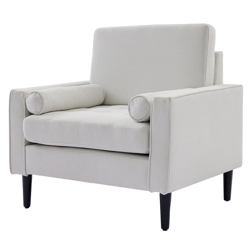 Livingandhome Beige Linen Mid-Century Armchair