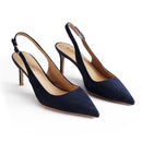 Pointed Toe Pumps With Kitten Heel Slingback - Dark Blue
