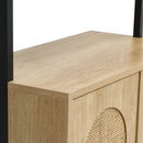 Livingandhome Wooden Bookshelf with Rattan Cabinet