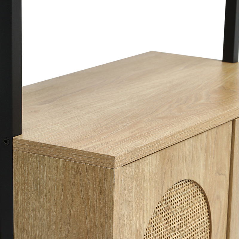 Livingandhome Wooden Bookshelf with Rattan Cabinet
