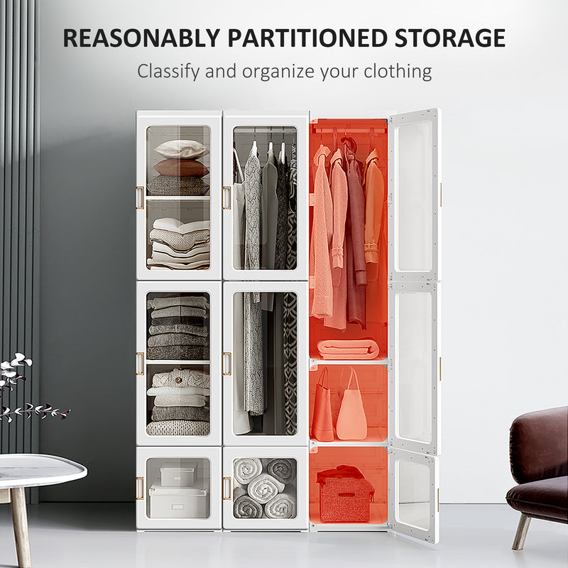 HOMCOM Portable Wardrobe, Clothes Organiser with Hanging Rods, White