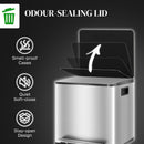 HOMCOM 2 x 15L Double Kitchen Bin, Pedal Bin Soft-Close Lid, Silver Tone