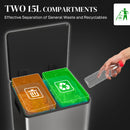 HOMCOM 2 x 15L Double Kitchen Bin, Pedal Bin Soft-Close Lid, Silver Tone