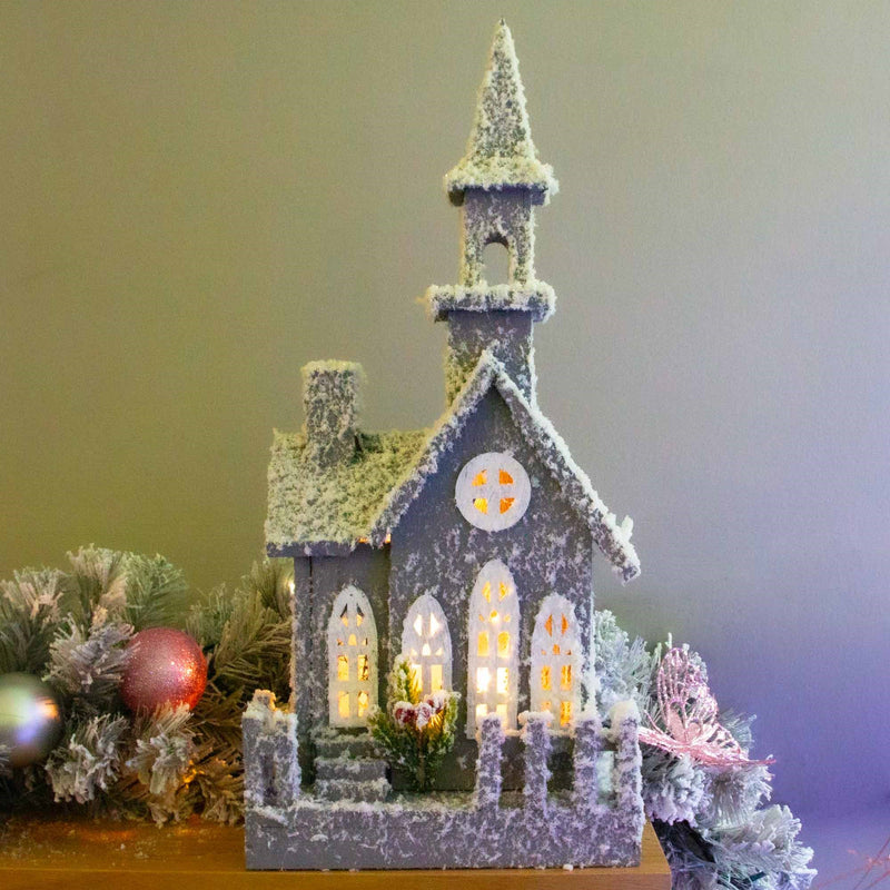 Christmas Sparkle Wooden House Silver with 10 Warm White Lights