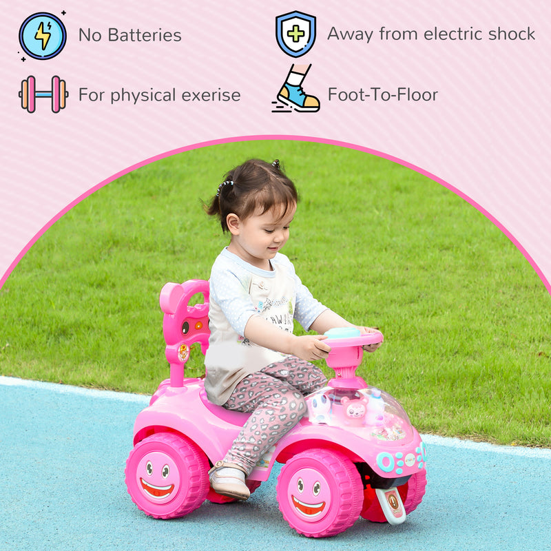 AIYAPLAY Ride on Toy, Foot to Floor Design with Music, Light, Horn, Pink