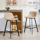 HOMCOM Bar Stools Set of 2, Bar Chairs with Back and Steel Legs, Light Brown