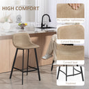 HOMCOM Bar Stools Set of 2, Bar Chairs with Back and Steel Legs, Light Brown