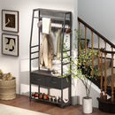 HOMCOM Coat Rack with Shoe Storage, Bench and 10 Hooks, Grey